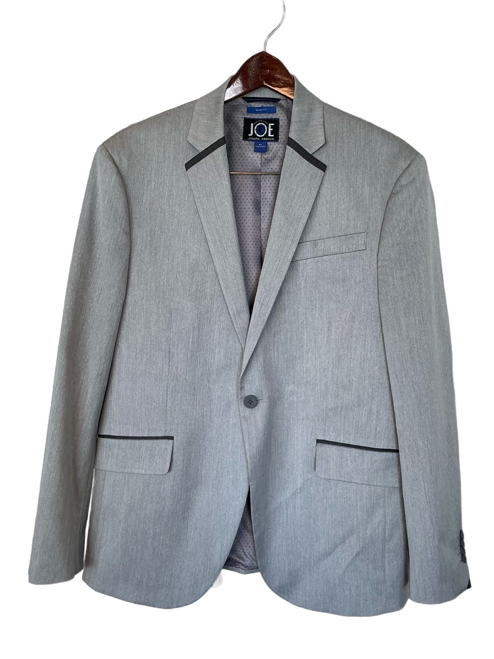 Joe Joseph Abboud Light Gray Single-Breasted Slim Blazer with Tuxedo Trim